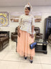 Women's Two-Piece Set - Sleeveless Geometric Pattern Top with Asymmetric Hem and Layered Long Tulle Skirt