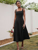 Minimalist Sleeveless Midi Dress with Square Neck and Waist-Defined Silhouette