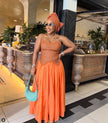 Strapless printed corset orange pleated maxi women's two piece set - view 1