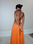 Strapless printed corset orange pleated maxi women's two piece set - view 2