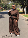 Two Piece Tracksuit Set Stand Collar Zip Drawstring Waist Wide Leg Casual Sport Outfit