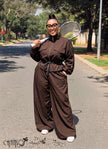 Two Piece Tracksuit Set Stand Collar Zip Drawstring Waist Wide Leg Casual Sport Outfit