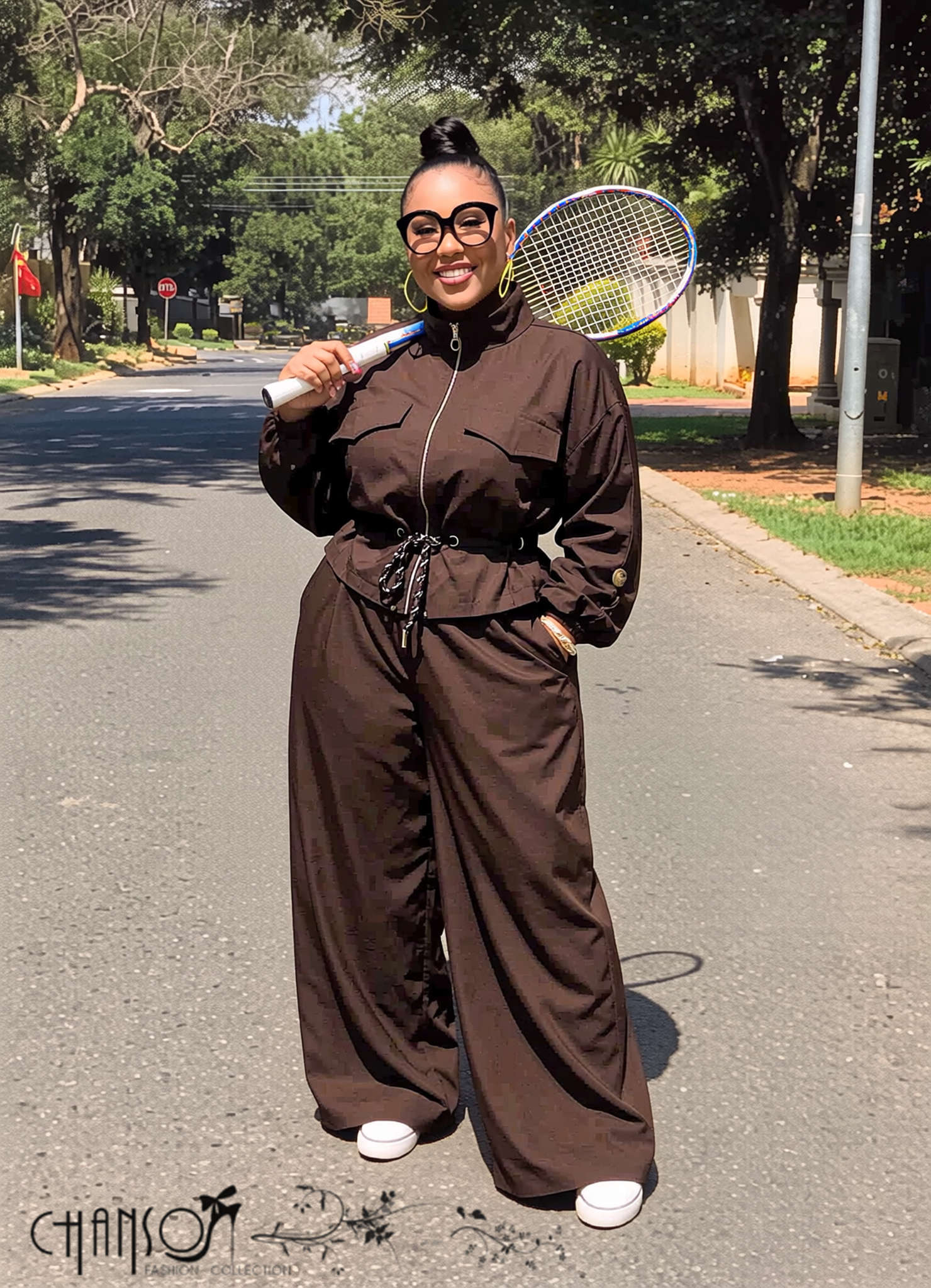 Two Piece Tracksuit Set Stand Collar Zip Drawstring Waist Wide Leg Casual Sport Outfit