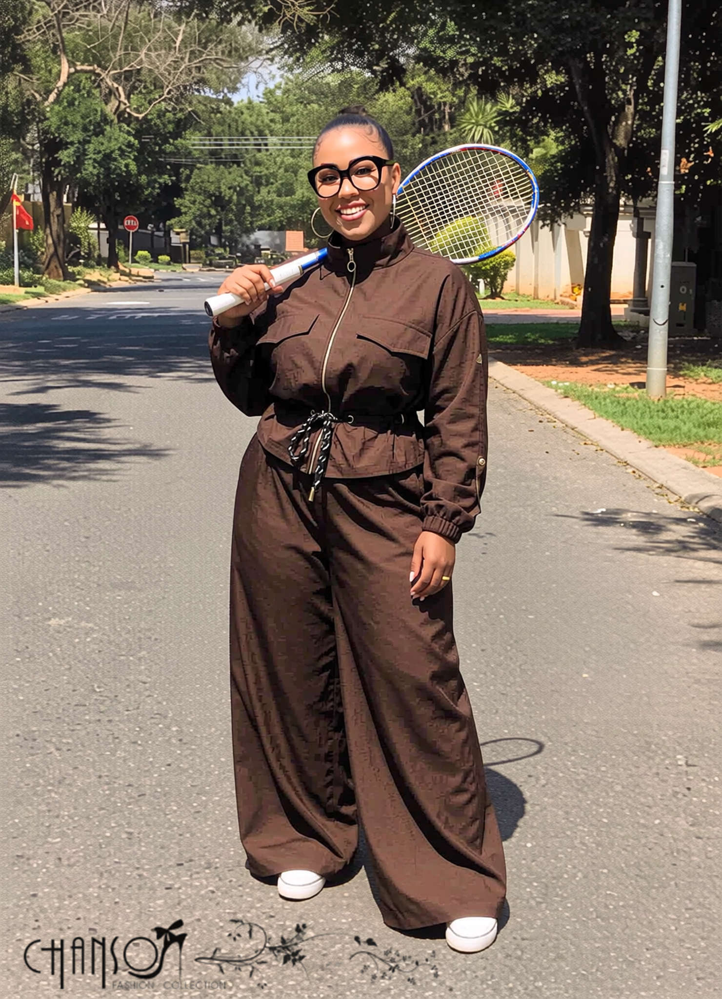 Two Piece Tracksuit Set Stand Collar Zip Drawstring Waist Wide Leg Casual Sport Outfit