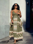 Spaghetti Strap V Neck Traditional  Dress Tribal Print Semi Formal Wear
