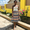 Traditional Flared Skirt Dress with Horizontal Stripe Design