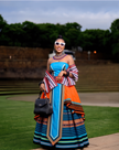 Women's vibrant patterned traditional African blue and orange maxi dress