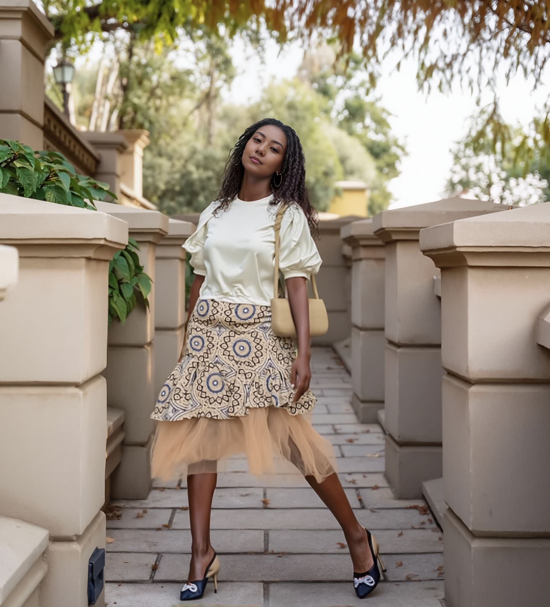 Ethnic Style Geometric Patchwork Layered Two-Piece Skirt Set