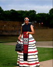Sleeveless High Neck Ethnic Maxi Dress Geometric Stripe Tiered Skirt Ceremony Outfit