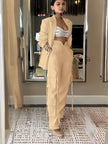 Fashion Two-Piece Set - Blazer and High-Waisted Tie Pants