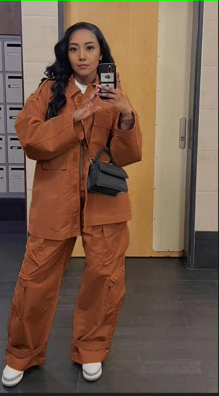 Peru relaxed-fit two-piece jacket and cargo pants set with zip-front pockets