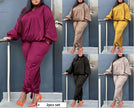 2-piece lounge set in maroon, burlywood, gold, black, and light khaki