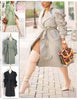 Women's Trench Coat with Ruched Sleeves and Belted Waist