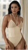 Halter Neck Knit Top & Ribbed Pencil Skirt Twin Set - Stripe Design