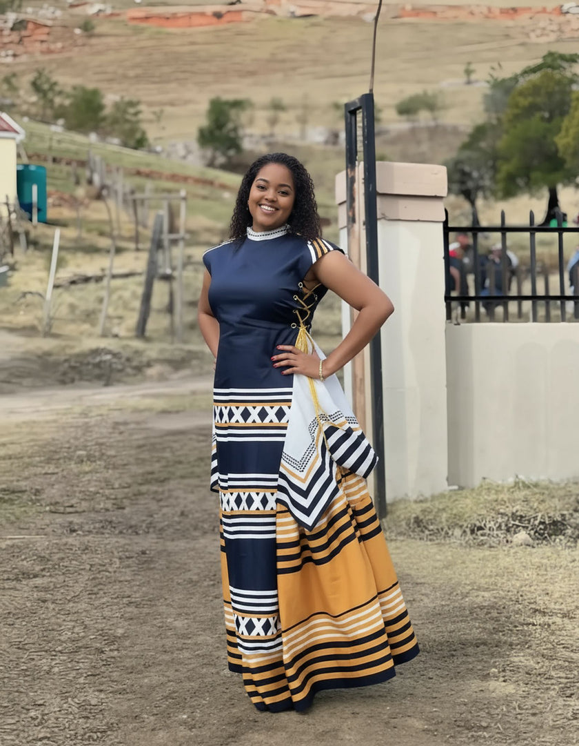 Ethnic Style Maxi Dress & Shawl Set erfect for Cultural Celebrations