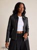 Leather Jacket Notched Lapel Full Zip Front Side Zip Pockets Cropped Fit For Commute Casual Social Occasions