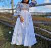 Off-Shoulder Cropped Top and High-Waisted Pleated Maxi Skirt Set