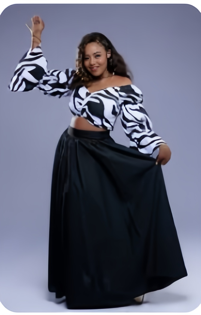 Abstract Pattern Off-Shoulder Top with High-Waisted  Maxi Skirt Twin Set