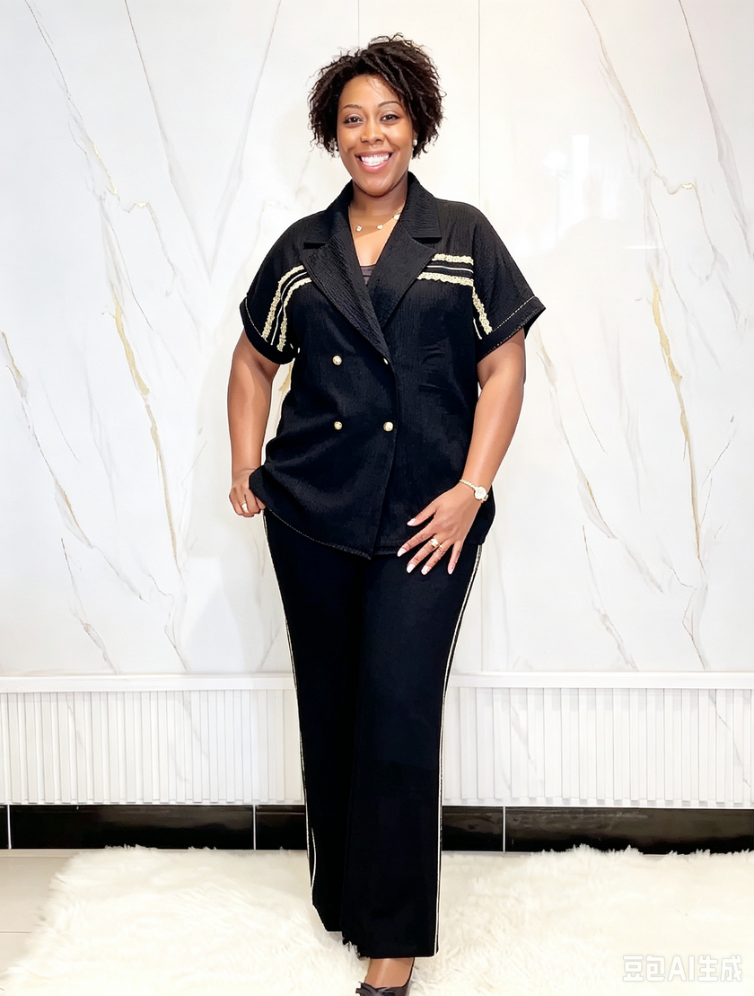 Women's plus size two piece blazer and pants suit set - view 2