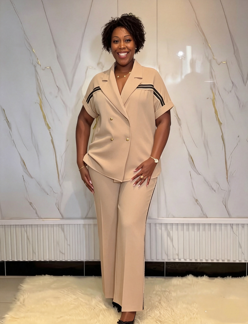 Women's plus size two piece blazer and pants suit set - view 1