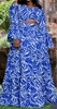 Blue printed maxi dress with flounce sleeves and tiered ruffled skirt