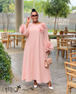 Loose Maxi Kaftan Dress Round Neck Dolman Sleeve 3D Floral Appliques For Banquet Casual Gatherings