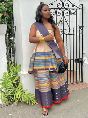 Ethnic Dress Strapless Flared Horizontal Pattern Festive Gathering Scene