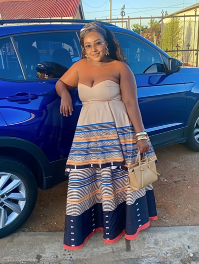 Ethnic Dress Strapless Flared Horizontal Pattern Festive Gathering Scene