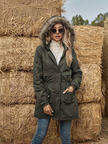 Winter Hooded Fur Collar Drawstring Waist Long Coat