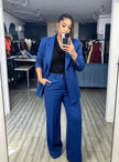 Solid color three-piece blazer and wide leg trouser women's suit set - view 1