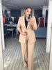Solid color three-piece blazer and wide leg trouser women's suit set - view 4