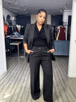 Solid color three-piece blazer and wide leg trouser women's suit set - view 2