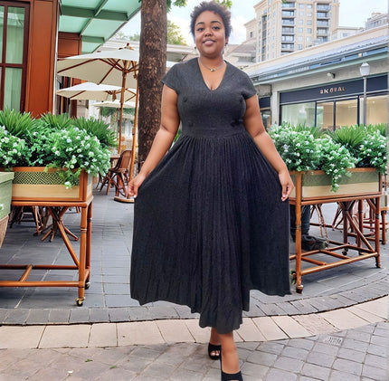 High-Waisted Pleated Hem Dress