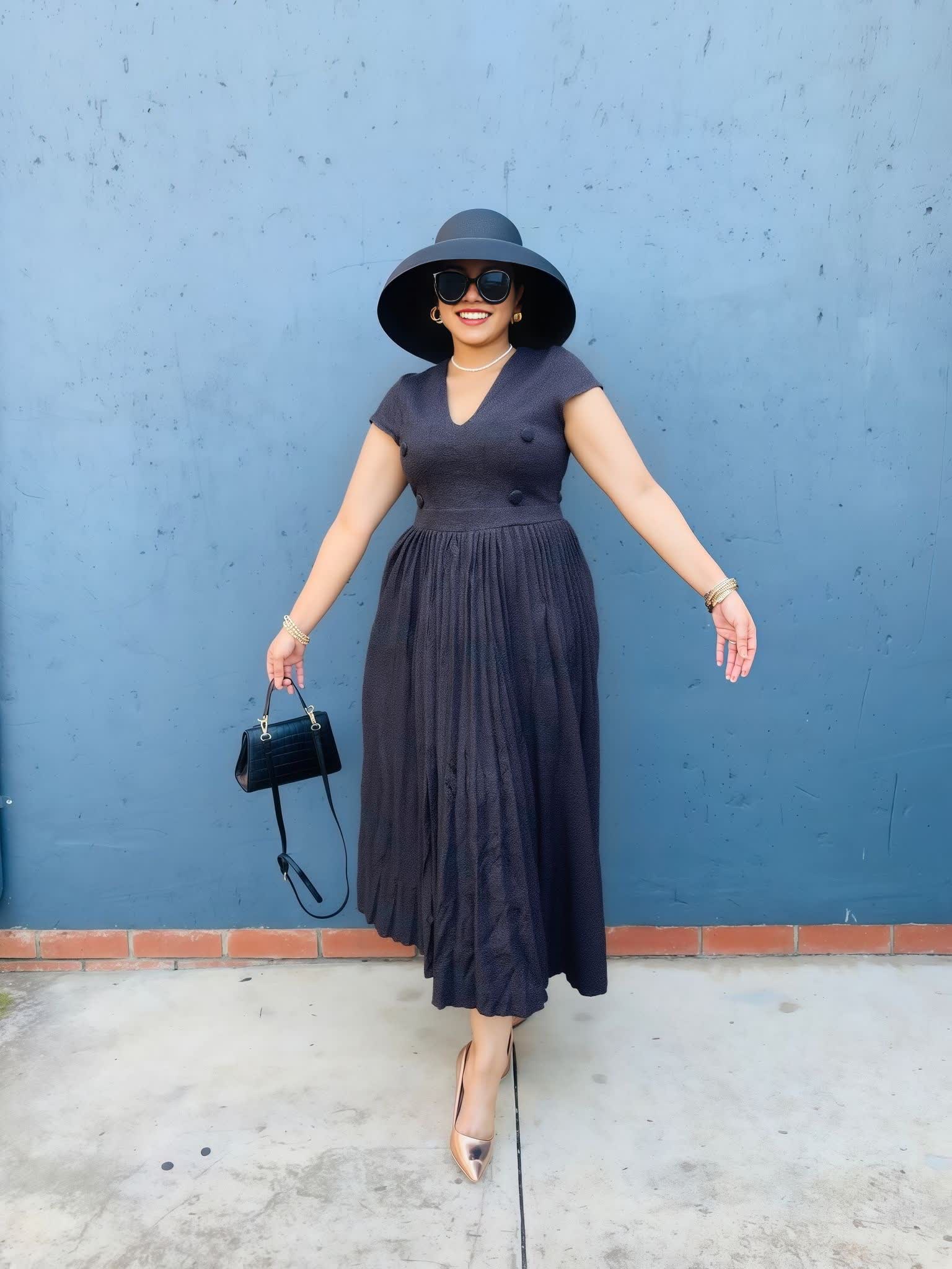 High-Waisted Pleated Hem Dress