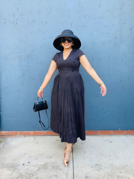High-Waisted Pleated Hem Dress