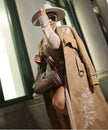 Women's Long Trench Coat with Floral Embroidery