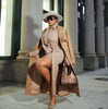 Women's Long Trench Coat with Floral Embroidery