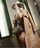 Women's Long Trench Coat with Floral Embroidery