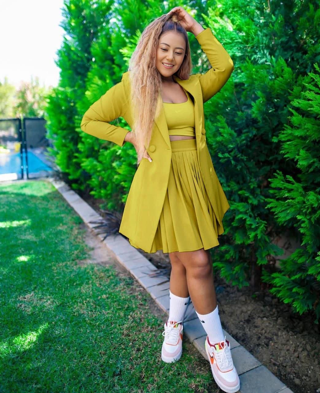 Pleated Skirt Twin Set with Relaxed Blazer