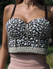 Embellished Sweetheart Bustier Top with Floral Appliqués and Pearl Draping