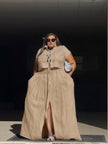 Collared Lace Up Wide Leg Pants Set