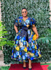 Bold floral print traditional midi dress with ruffled sleeves and waist bow belt - view 3
