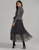 Elegant Two-Piece Outfit - Long-Sleeve Slim-Fit Top + High-Waist Mesh Skirt