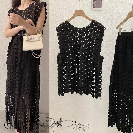 Geometric Disc Skirt Set Layered Two-Piece Chic