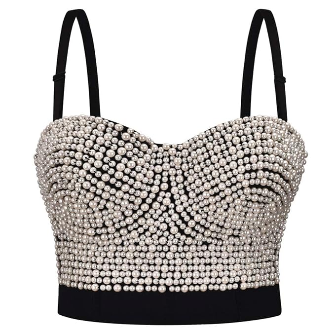 Pearl Embellished Sweetheart Neckline Sleeveless Vest