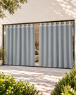 Grey textured eyelet curtains, two full panels with grommet top