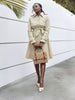 Women's Long Trench Coat｜Belted Waist Design｜Single-Breasted Closure｜Turn-Down Collar｜Long Sleeves｜Pleated Skirt Hem Detail