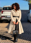 Women Quilted Coat Collared Belted A Line Formal Outerwear