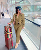 Women's  Double-Breasted Short Jacket and High-Waisted Pants Set with Decorative Buttons