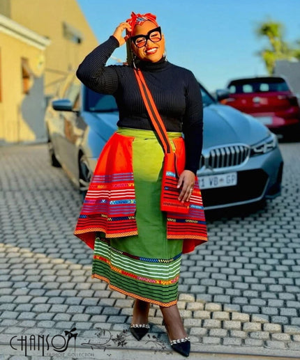 Traditional African Layered Skirt Geometric Stripe Print Cultural Events Wear